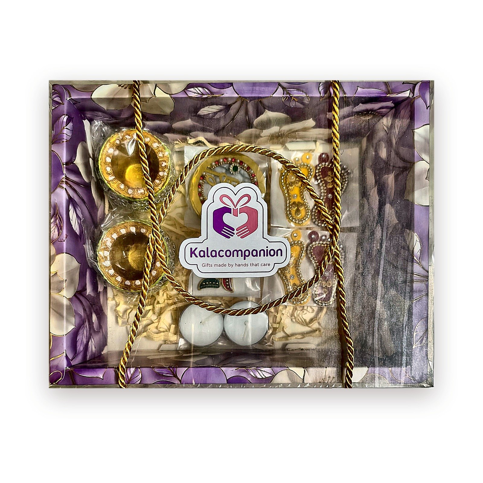Shubh Matka Diya Hamper: gift-ready with golden rope handle
