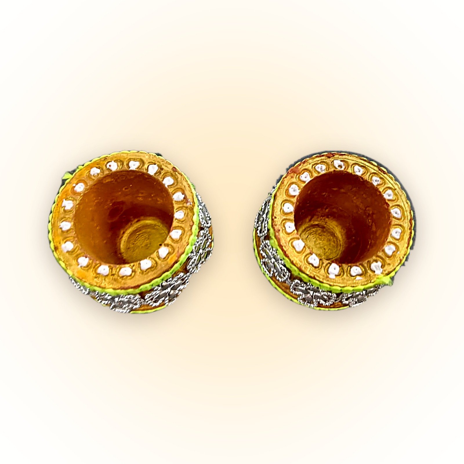 Matka clay diyas, top view