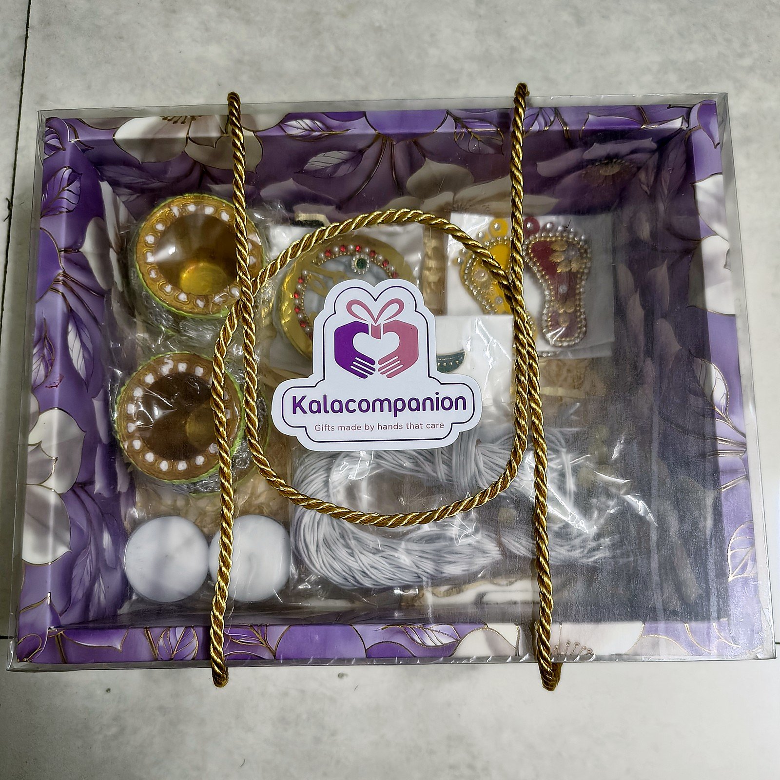 Roshni Matka Diya Hamper with golden rope handle, ready to gift
