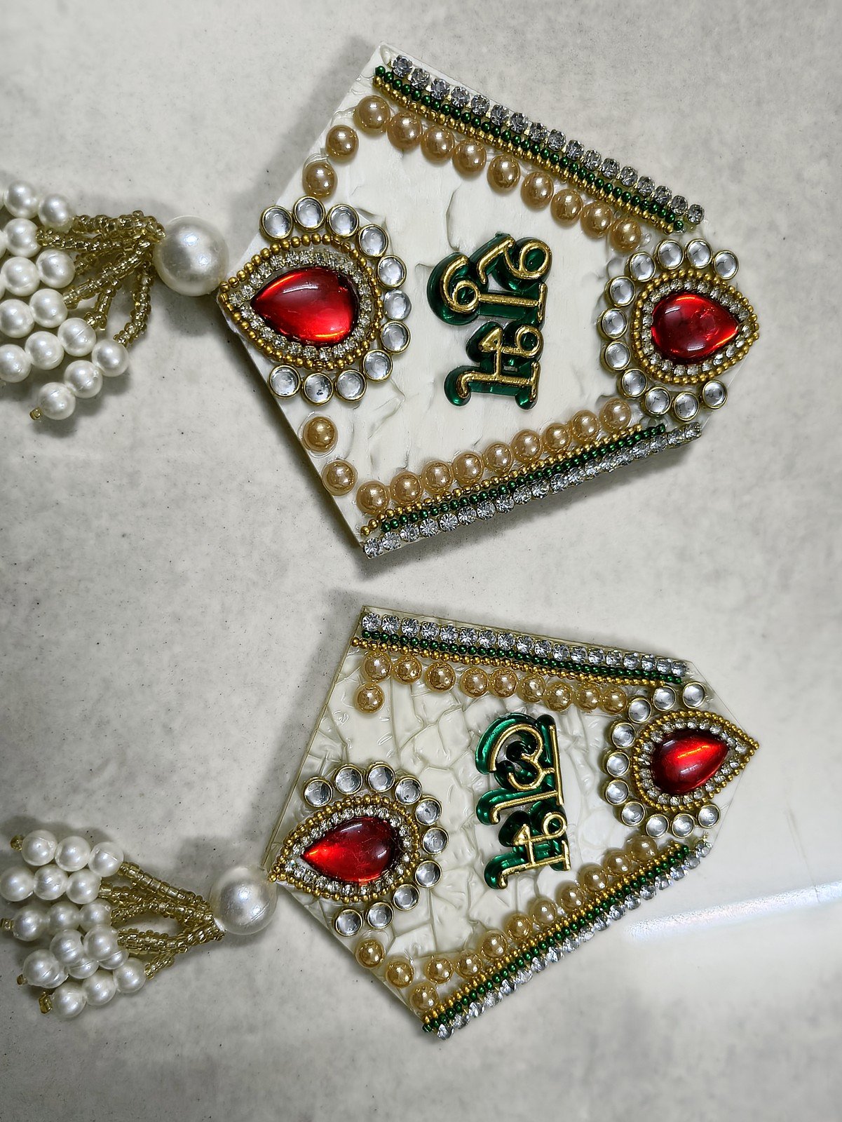 Swarna Tarang Golden Diya Hamper: Shubh Labh hangings with pearl tassels