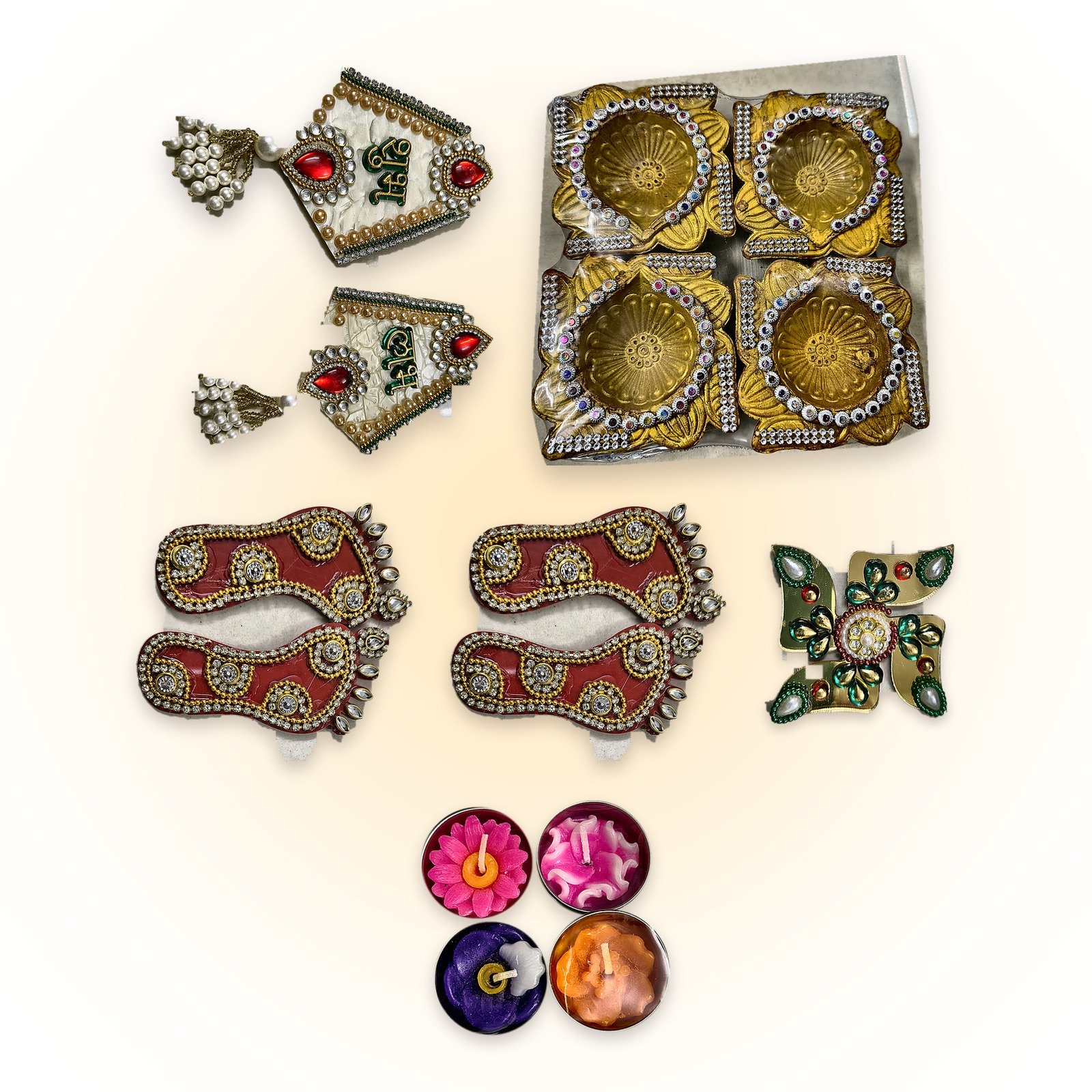 Swarna Tarang Golden Diya Hamper with Floating Candles: whats inside