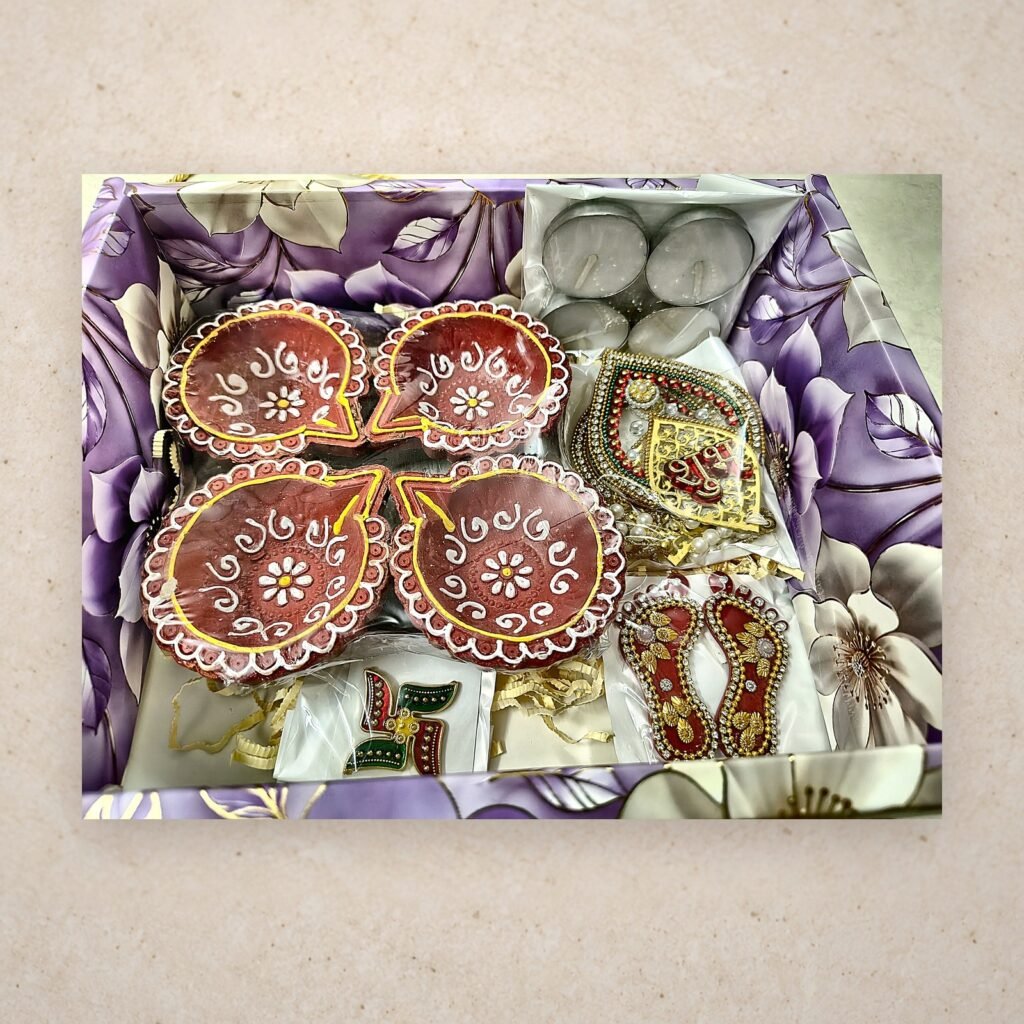 Mangal Roshni Red Diya Hamper with Fairy Lights
