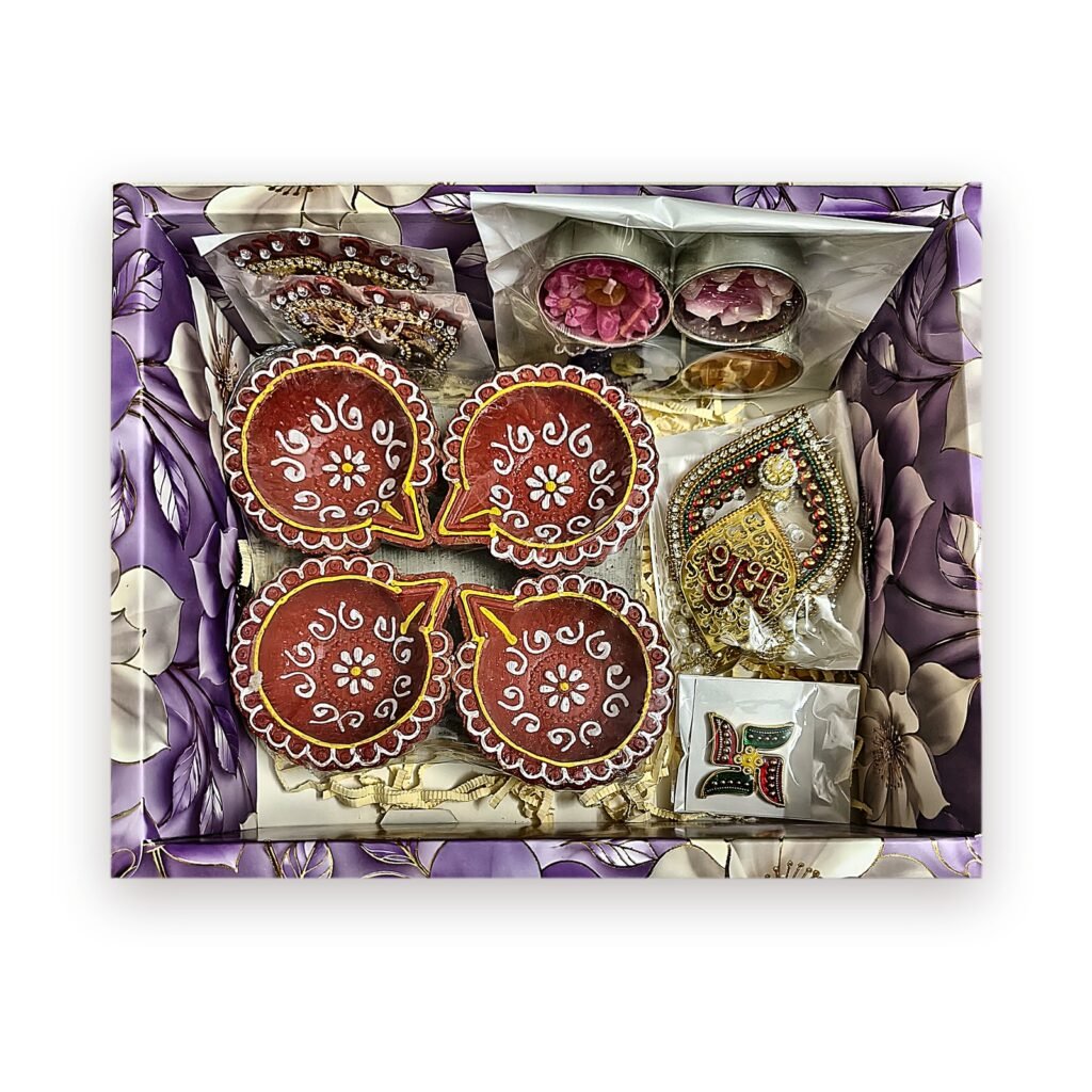 Mangal Tarang Red Diya Hamper with Floating Candles: open