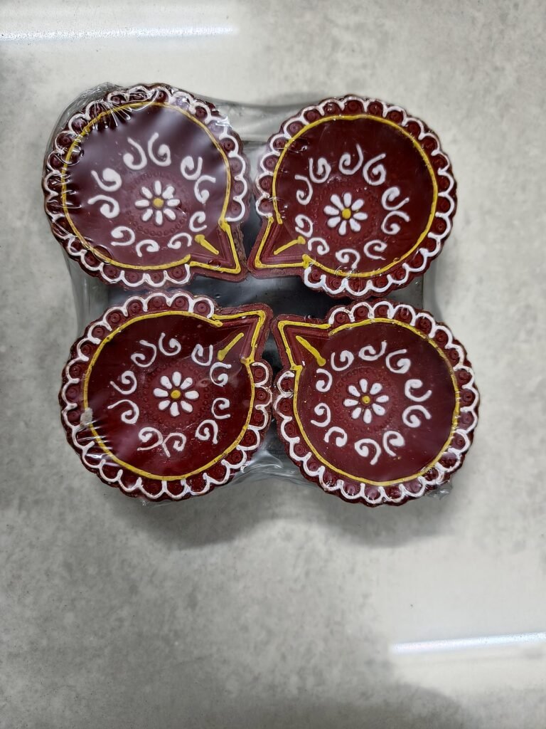 Mangal Deep: four red painted clay diyas